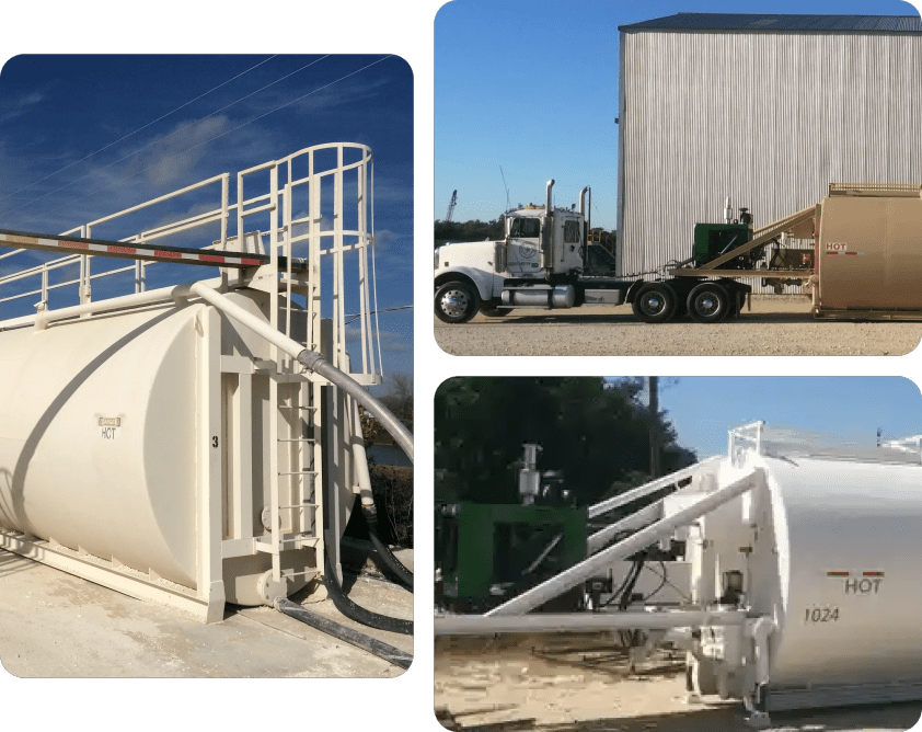 A collage of pictures with trucks and trailers.